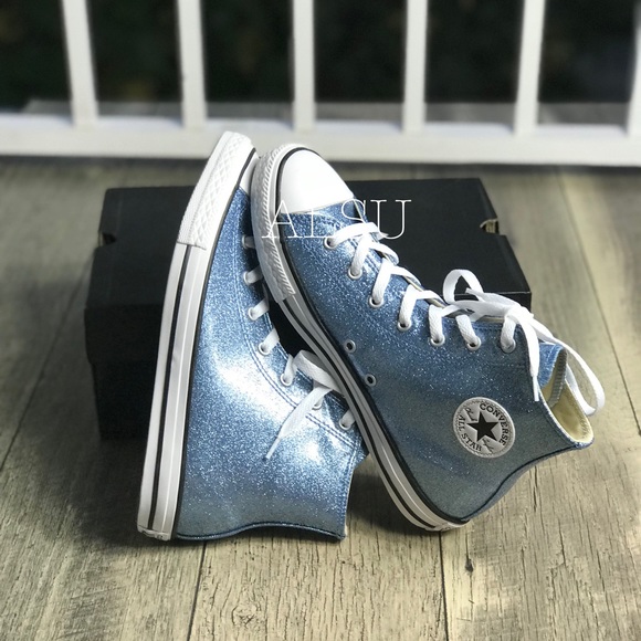 NWT Converse Ctas HI Light Blue Glitter Y/W AUTHEN - Picture 2 of 7